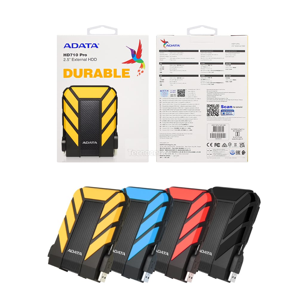 Disco Duro Externo 3TB Adata HD710 PRO Usb 3.2 HDD Portátil Amarillo AHD710P-3TU31 Antigolpes Antifluidos - Imagen 5