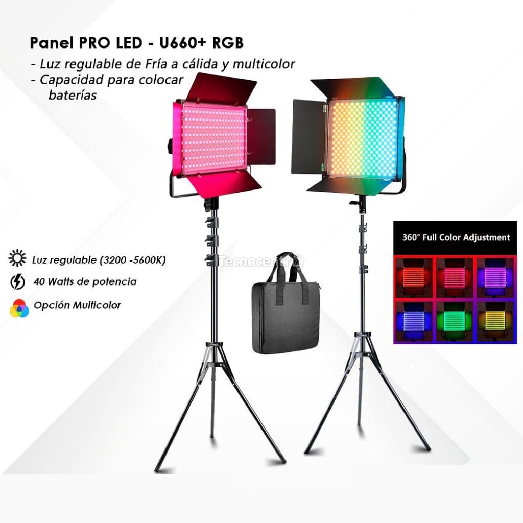 Reflector De Estudio Luz Profesional 660+ Pro Rgb 2 Baterias - Imagen 2